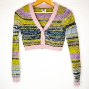 ARITZIA Sunday Best Fuzzy Crop Cardigan | Multicolour Stripe | Size XS